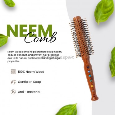 Neem Wood Round Hair Brush With Chakra Stones