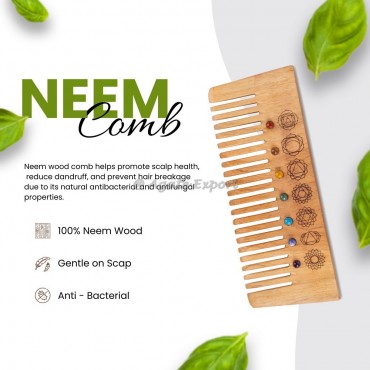 Chakra Symbols With Stones Neem Wood Comb