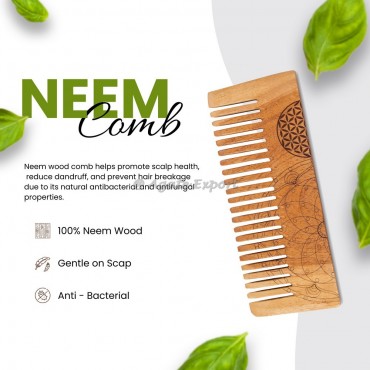 Neem Wood Comb with Chakra Symbols and Gemstones Compact