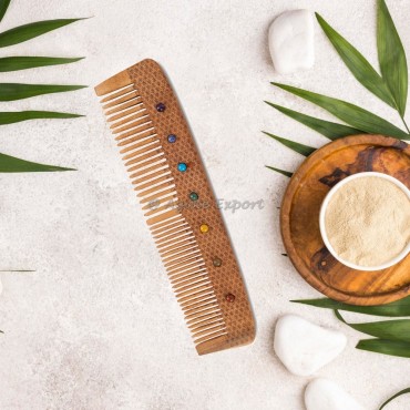 Flower Of Life With Chakra Stone Neem Wooded Comb