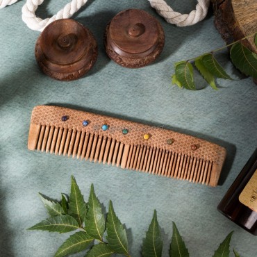 Flower Of Life With Chakra Stone Neem Wooded Comb