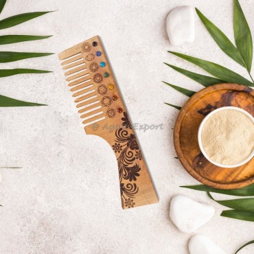 Neem Wood Comb With Chakra Stones And Symbol