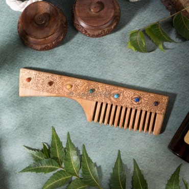 Seven Chakra Stones Wooden Comb Seven Chakra Stones Wooden Comb