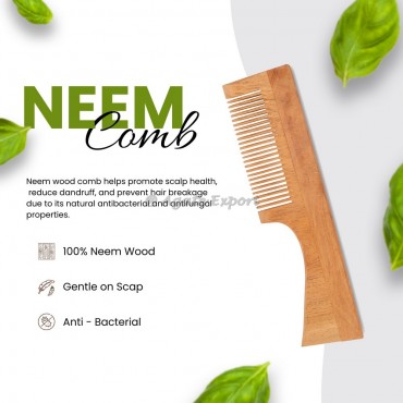Neem Wooden Comb With Thin tooth And Hand Handle For Better De-Tangling
