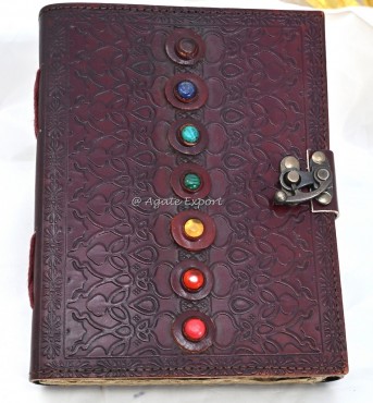 7 Chakra Beads On Brown Leather Journal Diary