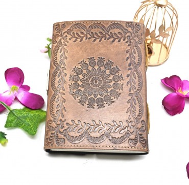 Embossed Leather Chakra Journal with 7 Chakra Stone Beads