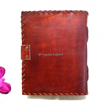 Leather Journal with Embossed Compass Design and Rustic Stitching