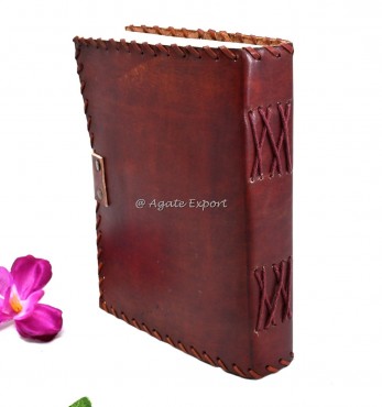 Leather Journal with Embossed Compass Design and Rustic Stitching