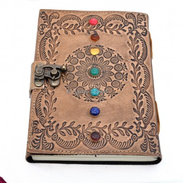Leather Journal with Chakra Stones and Embossed Mandala Design Leather Journal with Chakra Stones and Embossed Mandala Design