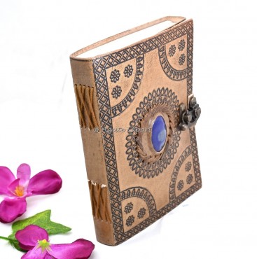 Leather Journal with Lapis Lazuli Inlay and Floral Embossed Design Leather Journal with Lapis Lazuli Inlay and Floral Embossed Design