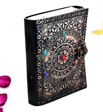 Leather Journal with Embossed Mandala and Chakra Stones