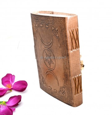 Leather Journal with Triple Moon, Pentacle, and Lapis Lazuli Inlay Leather Journal with Triple Moon, Pentacle, and Lapis Lazuli Inlay