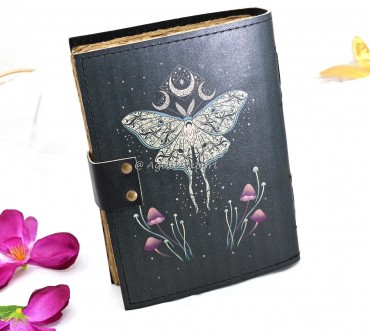 Leather Journal with Moth and Triple Moon Design Mystical Moon Phase Notebook Leather Journal with Moth and Triple Moon Design Mystical Moon Phase Notebook