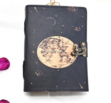 Full Moon Phase Leather Journal Handcrafted Notebook with Celestial Lunar Design