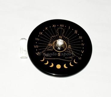 Harmony Sun Clock with Buddha and Lunar Phases Carving and Crystal Quartz Point