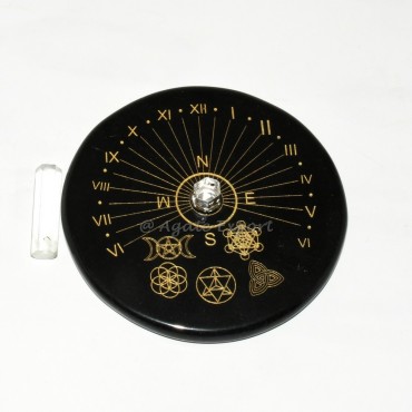 Sacred Sun Clock with Pagan Wiccan Symbol Etchings and Crystal Quartz Point