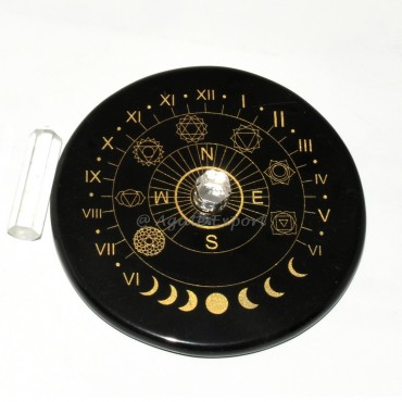 Chakra Balance Sun Clock with 7 Chakra Symbols in Circular Design and Crystal Quartz Point