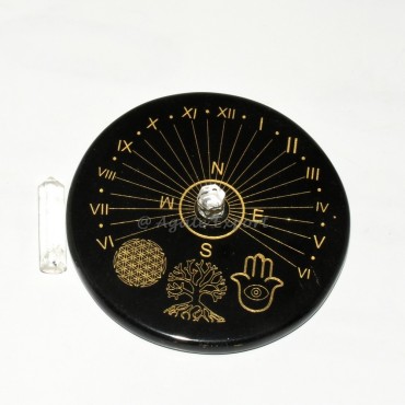 Divine Geometry Sun Clock with Flower of Life, Tree of Life, and Hamsa Hand and Crystal Quartz Point